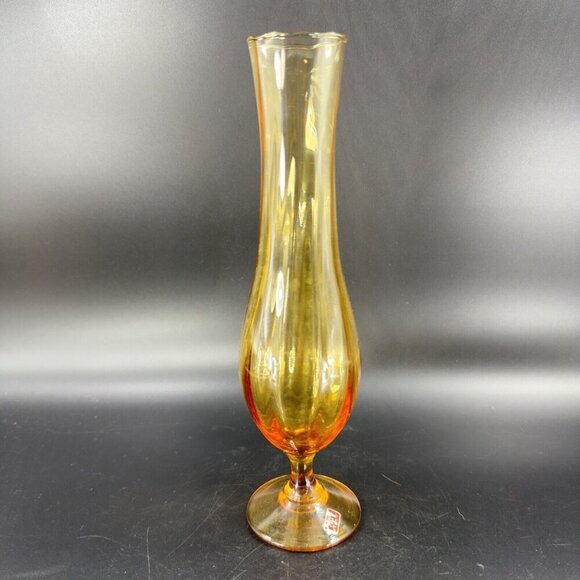 Vintage Venetian Amber Art Glass Vase With Made In Italy Sticker Footed Vase VTG - Picture 11 of 11